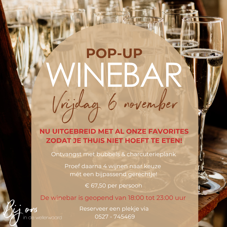 Poster voor de Pop-Up Winebar van Bij Ons in de Wellerwaard