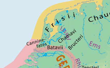 Uitsnede van de kaart met Germaanse volkeren omstreeks 150