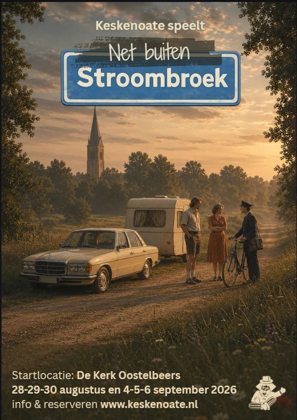 auto met caravan en pratende mensen