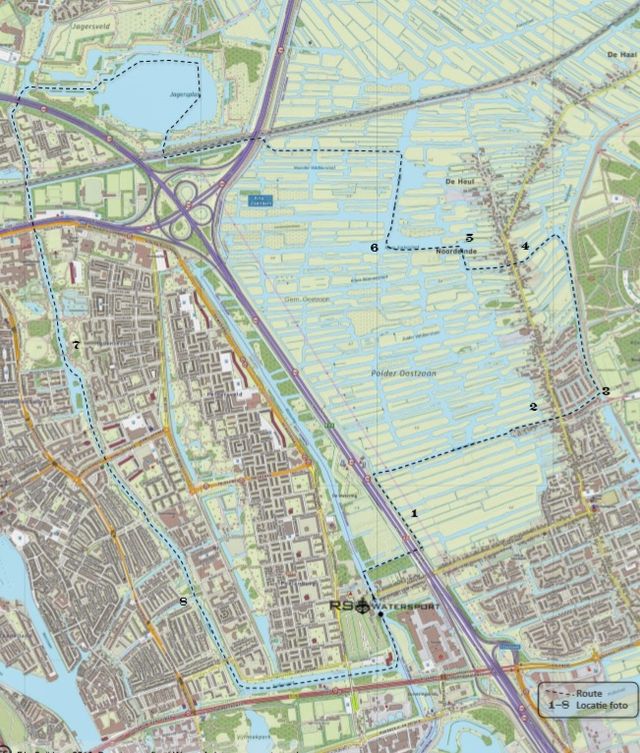 Routekaartje van de vaarroute door Oostzanerveld, Oostzaan, Jagersplas en Zaandam