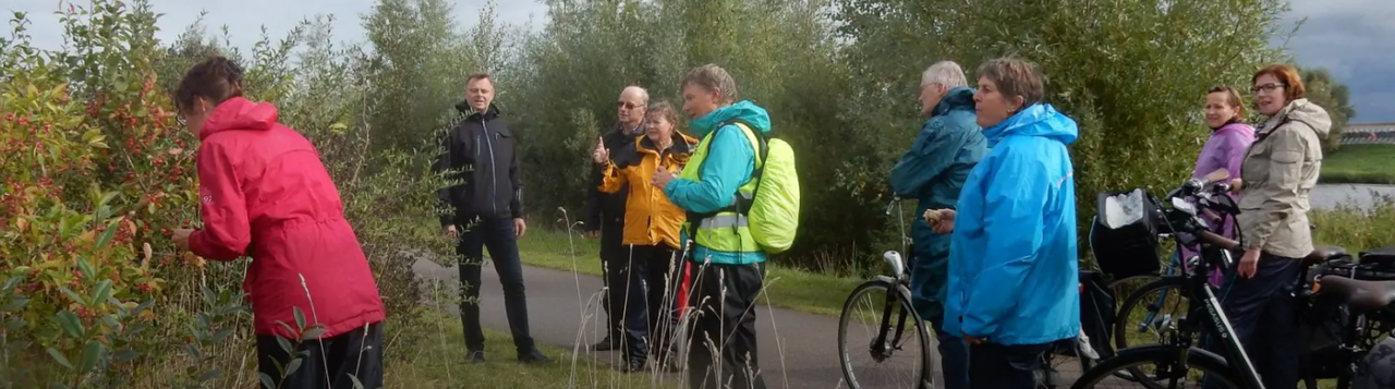 Groep mensen op de fiets zoeken in de vroege ochtend naar vogels