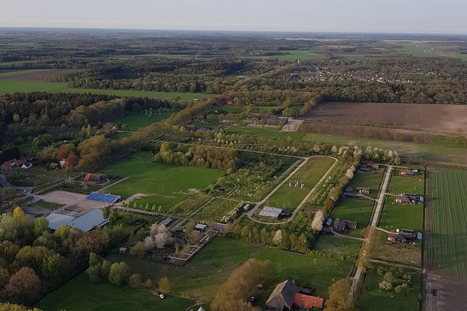 Landerijen en boerderijen in Frederiksoord vanuit een luchtballon.