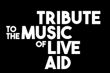 Zwart affiche met witte letters Tribute To The Music Of Live Aid