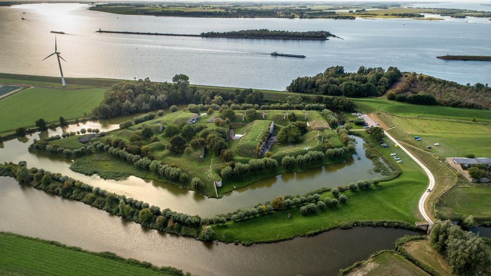 Een luchtfoto van Fort Sabina in Willemstad.