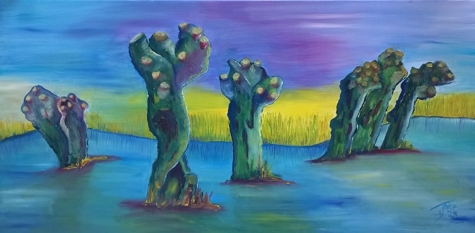 Kunstwerk in blauwtinten