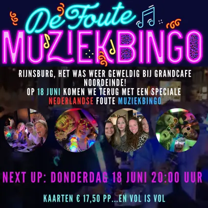Poster van de Foute Muziekbingo bij Grandcafé Noordeinde