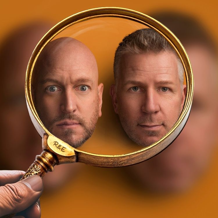 Gezichten van Rob en Emiel die door een vergrootglas kijken.