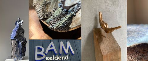 Atelier|Galerie met keramische & bronzen beelden, keramische vaas- & objecten, wandobjecten gemengde techniek: encaustic, acryl, keramiek|beton