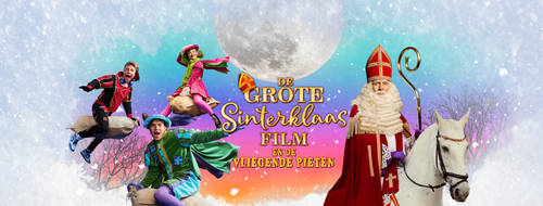 banner van de grote sinterklaasfilm en de vliegende pieten