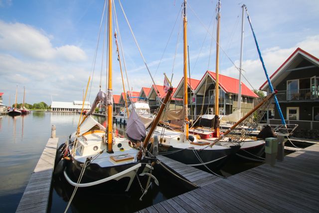 2 zwart/witte zeilboten die in de haven van  Teherne staan