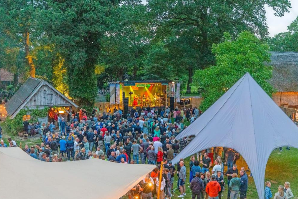 Een band treedt op tijdens het Folk Veur Volk Festival in Zweeloo.