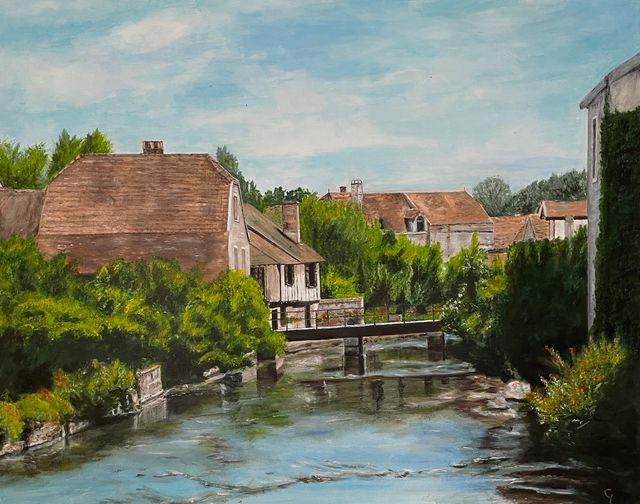 Schilderij huisjes bij water