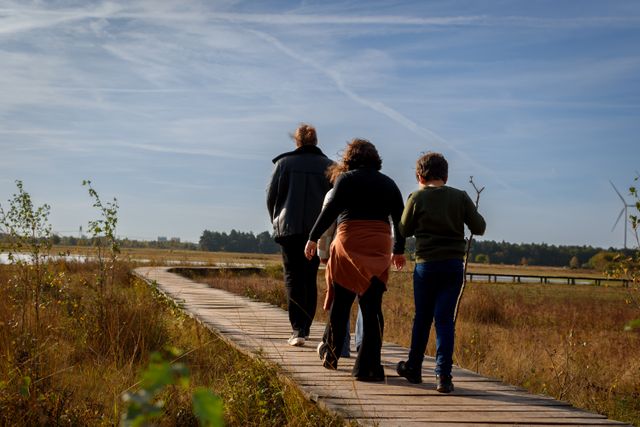 Mensen wandelen over het Vlonderpad in Landgoed Huis ter Heide