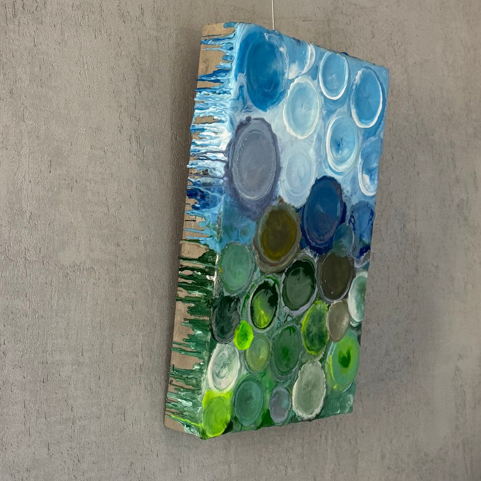Wandobject Blue Rhyme | 500x500x50mm | keramiek op hout