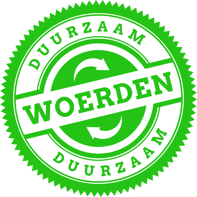 Groen logo van Duurzaam Woerden met circulair pijltjessymbool en de tekst ‘Duurzaam Woerden’.