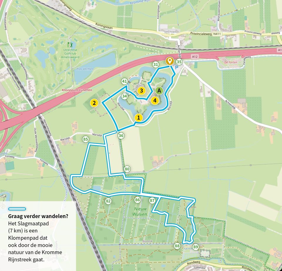 Kaart wandelroute Castellum Fectio Bunnik