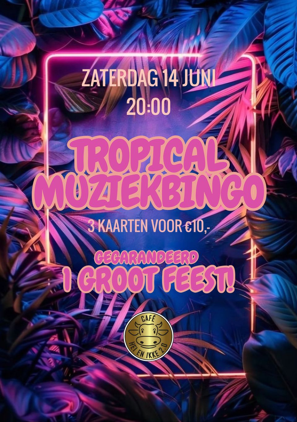 Poster Tropical Muziekbingo bij Hei & ikke 2.0
