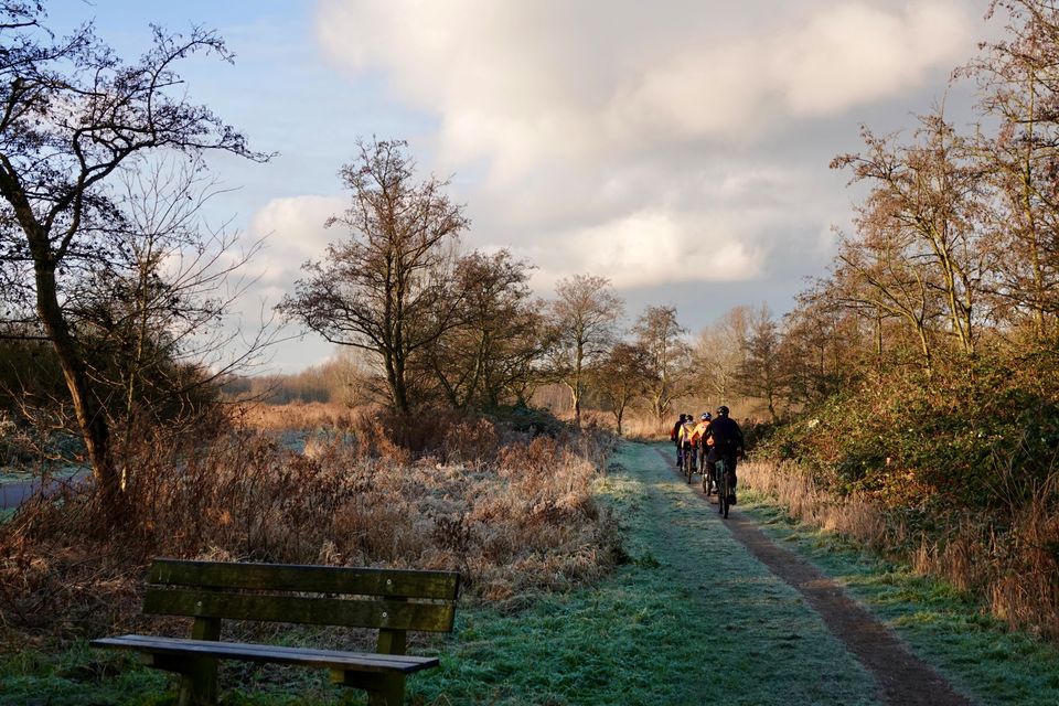 Mountainbikers in Het Twiske op een Winterse dag
