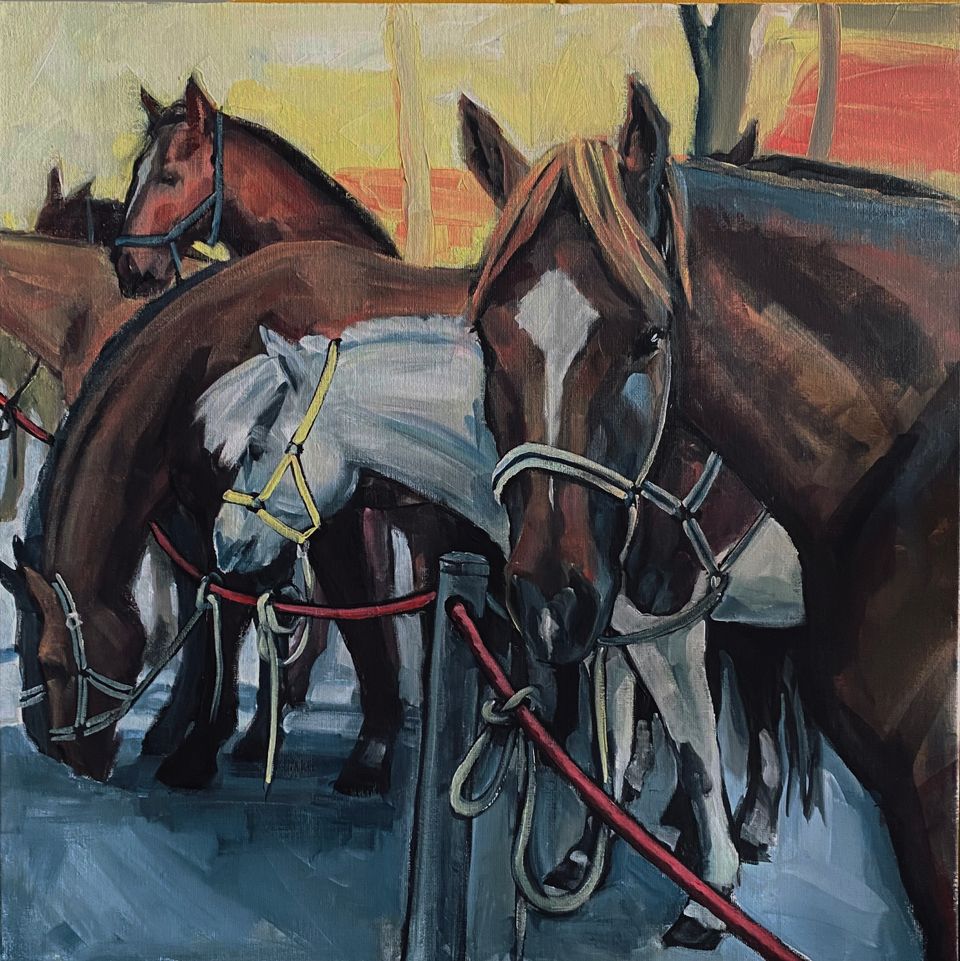 Schilderij 'paardenmarkt' door nicoline