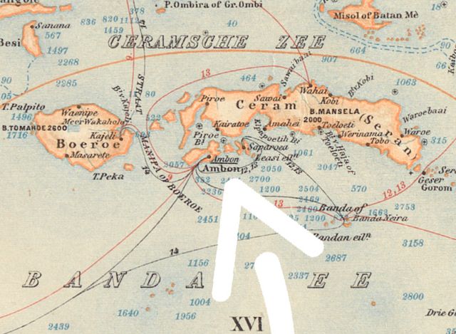 Uitsnede van de overzichtskaart met de locatie van Ambon uit 1901. 