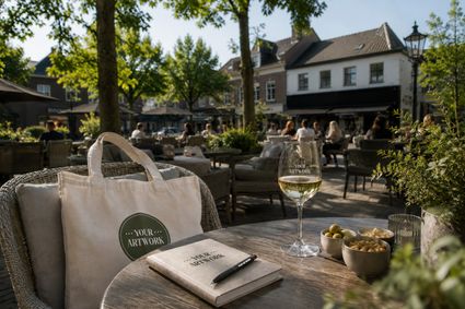 Canvastas en notitieblok met pen wordt geshowd op tafel