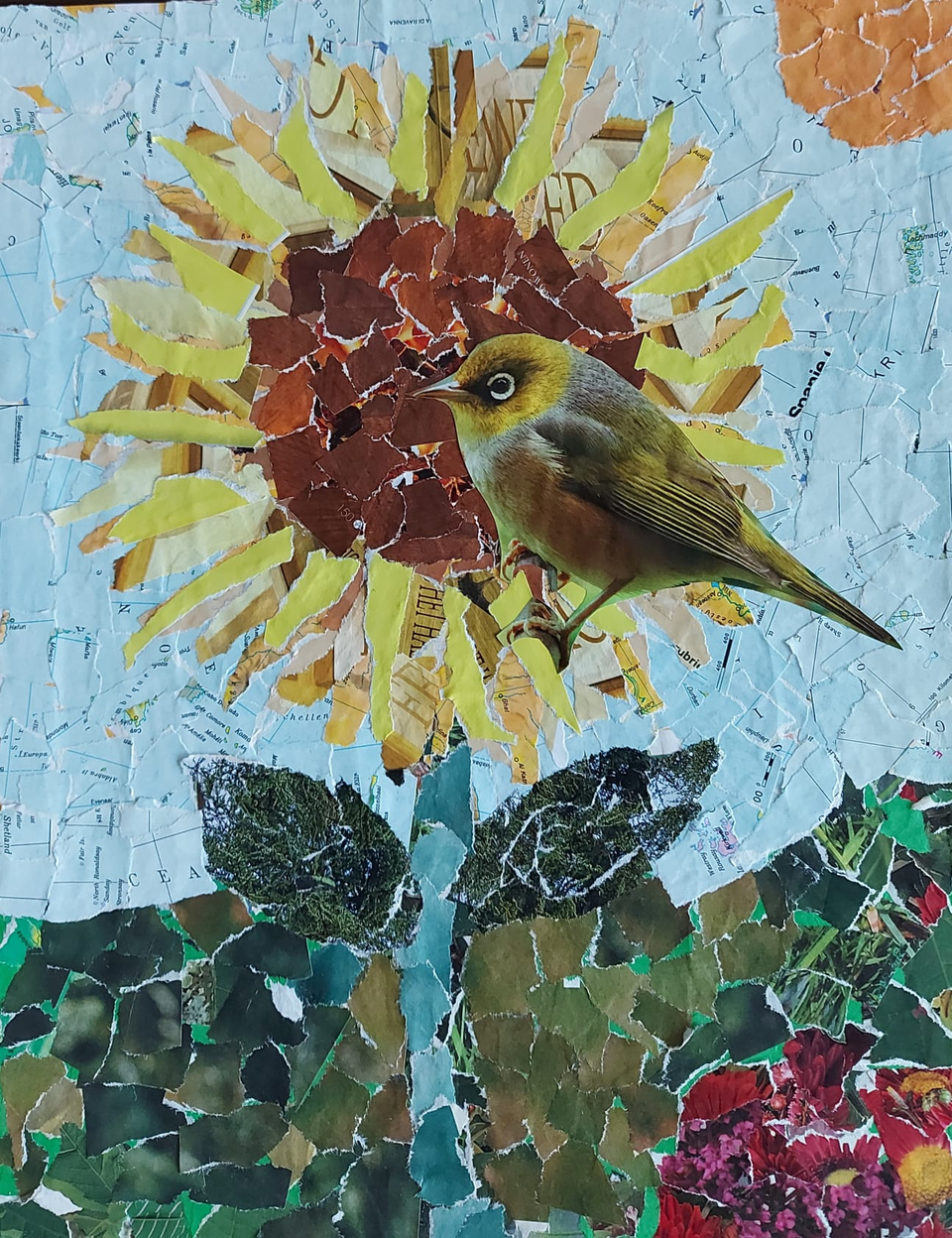 Sunflower mosaic made of paper