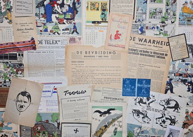 Bevrijdingscollage met originele pamfletten samengesteld door Robin Goudswaard