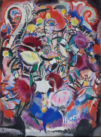 Kunstwerk met kleurige bloemen