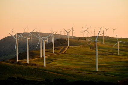 Wind turbines generating electricity