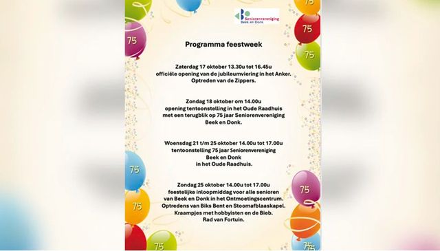 Seniorenvereniging Beek en Donk 75 jaar programma
