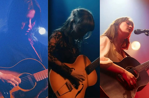 Drie artiesten op een gitaar
