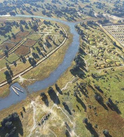 Impressie van de grafvelden Hazenkamp (links), De Reth (rechts) en een mogelijk tijdelijk legerkamp.