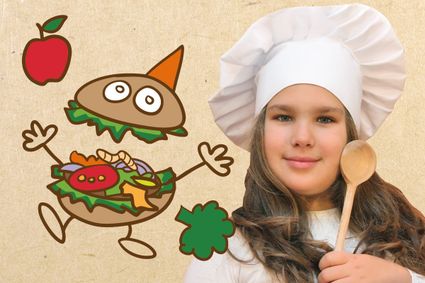 meisje met koksmuts en een hamburger mannetje
