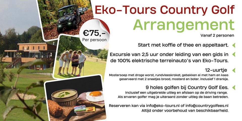 Een dag-arrangement met excursie bij Eko-Tours en golf-clinic in Exloo