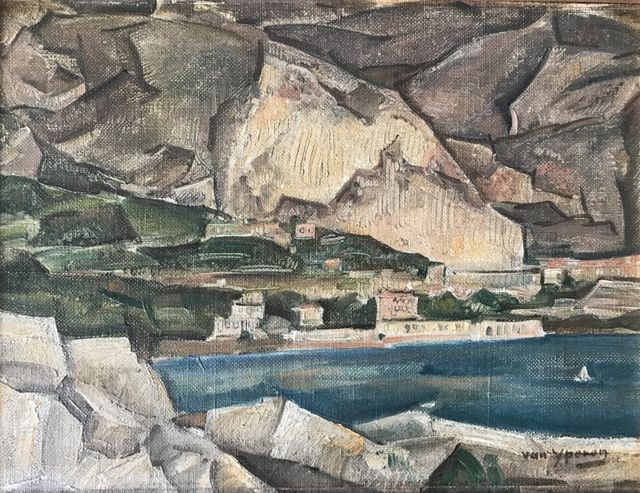 Gerrit Willem van Yperen - Kustlandschap aan de Mediterranee - olieverf op doek