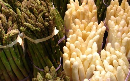 bundeltjes groene en witte asperges