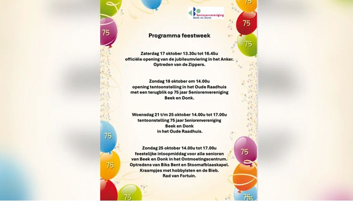 Seniorenvereniging Beek en Donk 75 jaar programma