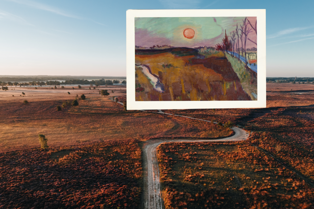 Een foto van het Balloërveld met het schilderij van Jan Wiegers daarin