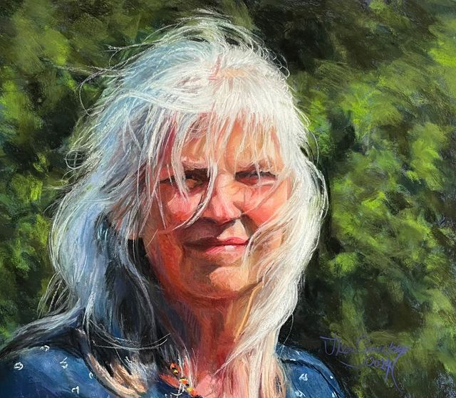 Zelfportret 2024, 37 x 40 cm, pastelkrijt, door Thea Gerritsen.