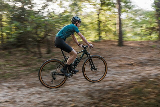 1 mountainbiker op de mountainbike route Zeeland in De Maashorst