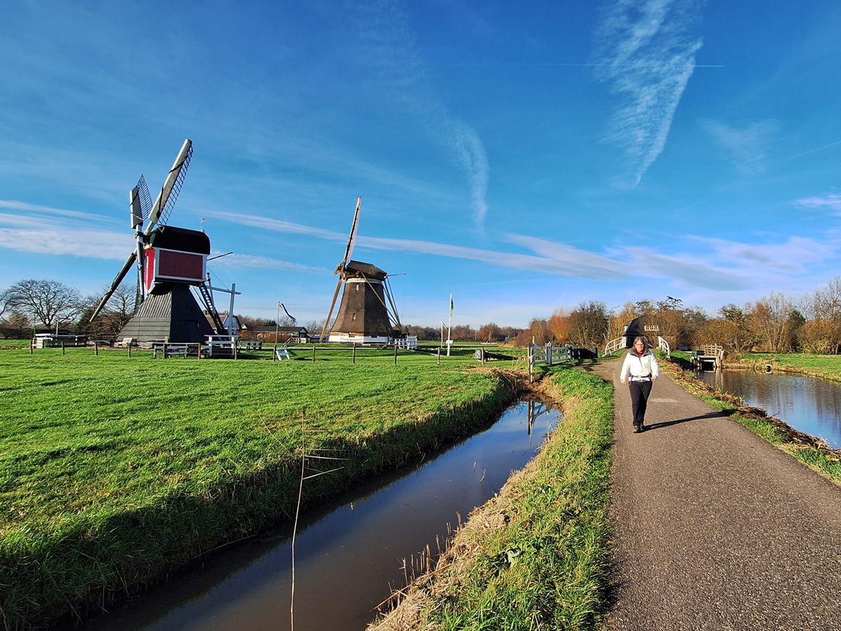 Ellen wandelt door het polderlandschap langs de Vecht