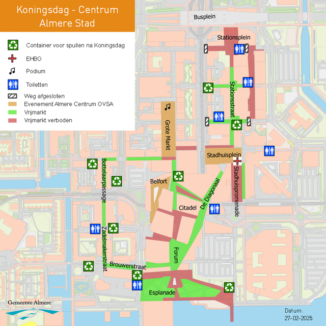 Plattegrond koningsdag vrijmarkt Almere Centrum