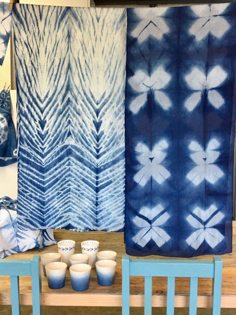 Twee voorbeelden van verschillende Shibori patronen