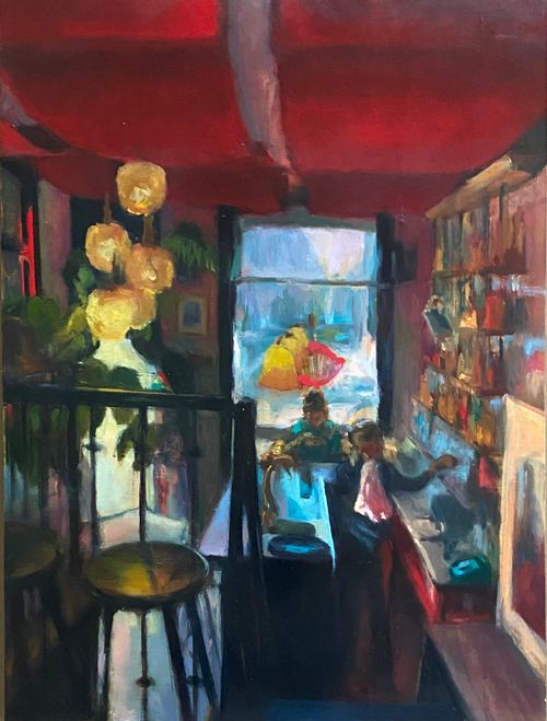 Een kunstwerk op doek met olieverf