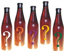 Bierflesjes met vraagteken erop