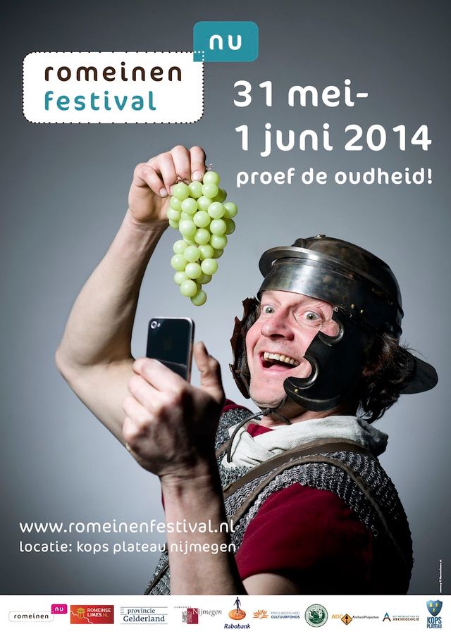 Romeinenfestival poster 2014 met als thema 'Proef de oudheid!'