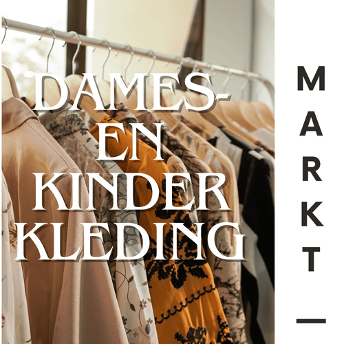 Een poster van een dames en kinderkleding markt
