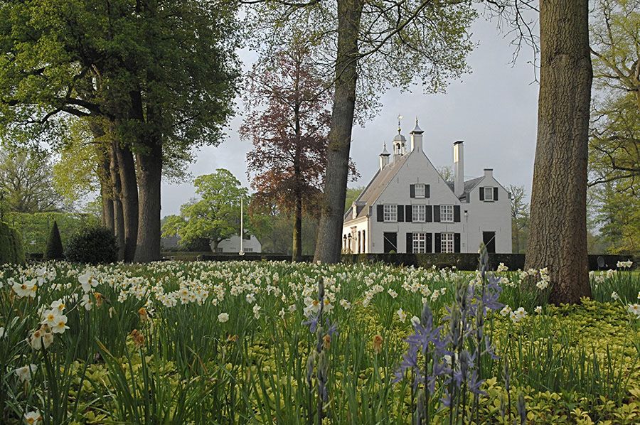 Huis te Baest met bloemen op de voorgrond