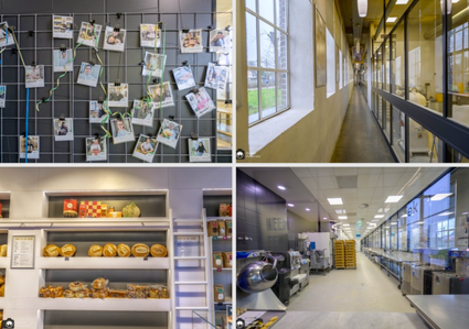 Collage met vier sfeerfoto's van de bakkerij van Robert van Beckhoven in Oisterwijk