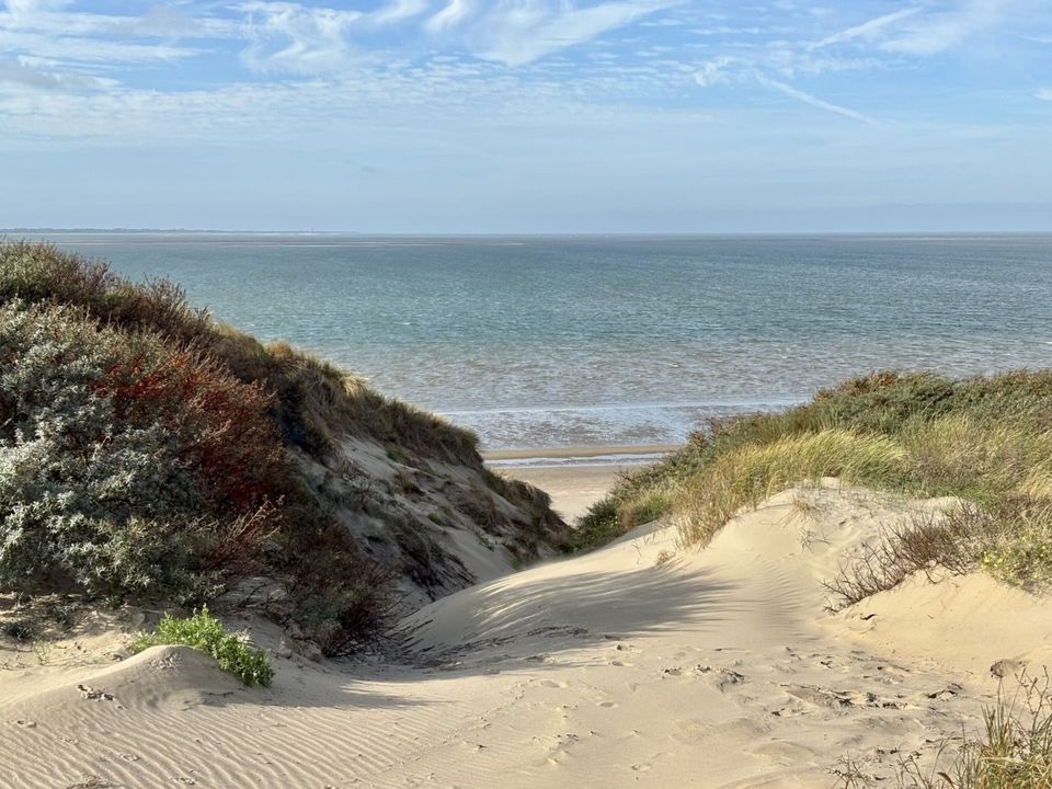 Wandelen door duinen met uitzicht over strand Rockanje
